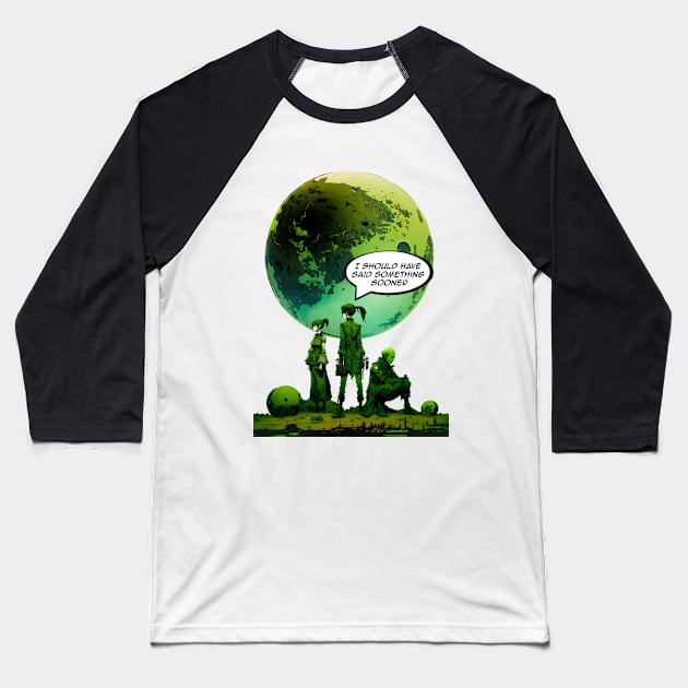 Peace on Earth No. 5: Goodwill Toward Humans "I Should Have Said Something Sooner" Baseball T-Shirt by Puff Sumo